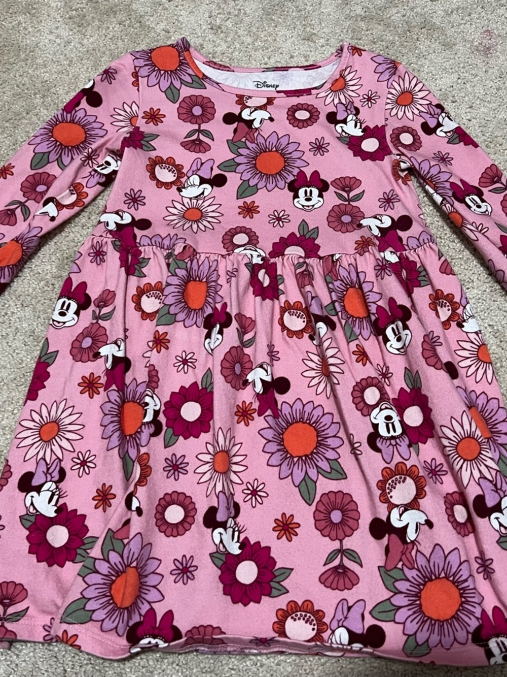 Disney Pink Minnie Mouse Floral Dress with Orange & Purple Accents